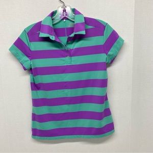 Nike Golf Collared Shirt Kids Large Striped Short Sleeve Purple Green Casual
